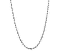 Fiusem Silver Tone Rope Chain Necklace for Men, 3mm Width, 24 inches, Stainless Steel, High Polish