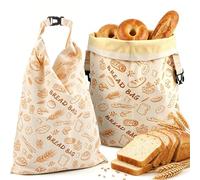 FIVAVA 2 Bread Bags Beeswax with Zip for Keeping Bread Fresh, Breathable Baker's Linen with Natural Beeswax, Reusable, Kitchen Storage for Fresh Bread