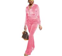 FIVCAT Women Velour Sweat Suits 2 Piece Outfits Tracksuits Long Sleeve Zip Up Jacket Flare Pants Cute Casual Matching Suit, Pink, XX-Large