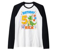 Five 5yr 5th Birthday Boy Dinosaur 5 Year Old Toddler Gifts Raglan Baseball Tee
