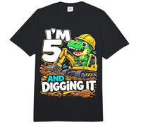 Five 5yr 5th Birthday Dinosaur Excavator 5 Year Old Boy Comfort Colors Adult Heavyweight T-Shirt
