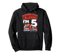 Five 5yr 5th Birthday Fire Truck Firefighter 5 Year Old Boy Pullover Hoodie