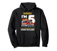 Five 5yr 5th Birthday Fire Truck Firefighter 5 Year Old Boy Pullover Hoodie