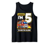 Five 5yr 5th Birthday Fire Truck Firefighter 5 Year Old Boy Tank Top