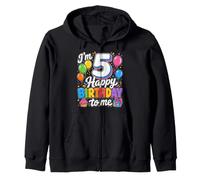 Five 5yr 5th Birthday Party Balloons 5 Year Old Girls Gifts Zip Hoodie