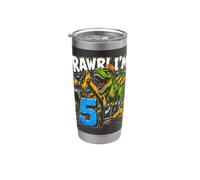 Five 5yr 5th Birthday Rawr Dinosaur Excavator 5 Year Old Boy Stainless Steel Insulated Tumbler