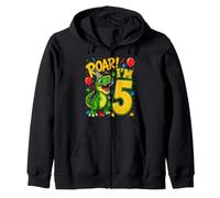 Five 5yr 5th Birthday Roar Dinosaur 5 Year Old Birthday Boy Zip Hoodie