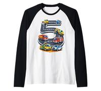 Five 5yr 5th Birthday Vehicles Road Number 5 Year Old Boy Raglan Baseball Tee