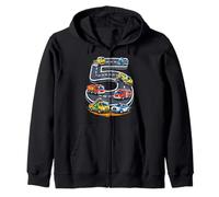 Five 5yr 5th Birthday Vehicles Road Number 5 Year Old Boy Zip Hoodie