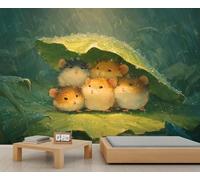 Five Adorable Hamsters Wallpapers Animals in A Rainy Scene Pattern Wallpaper Little Mouse Wallpaper Murals for Kids Bedroom Living Room Art Paintings Mural 350 X 256 cm
