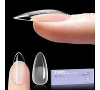 Five Angeles Tipex Instant Apex Nail Tips Almond Medium Pre Etched Thicker Acrylic Nails with 15g Tipex Nail Glue Deep C Curve Matte Bottom Press On 128 Pieces