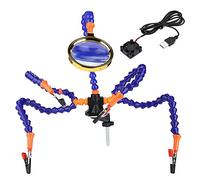 Five Arm Flexible Soldering Station Clip with Magnifying Glass, 5 Helping Hands Soldering Tool for Circuit Board Repair, Adjustable Arms with Anti - Slip Base for Model Building (with Fan)