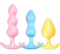 Five-Bead Silicone Anal Plug, Purple or Pink, 11.5cm Length, Graduated Beads with Curved Base, 37g (3PCS)