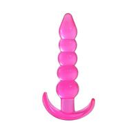 Five-Bead Silicone Anal Plug, Purple or Pink, 11.5cm Length, Graduated Beads with Curved Base, 37g (Pink)
