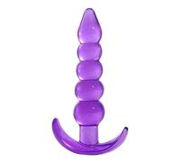 Five-Bead Silicone Anal Plug, Purple or Pink, 11.5cm Length, Graduated Beads with Curved Base, 37g (Purple)