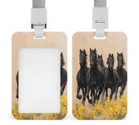 Five Black Horses Running Flowers ID Badge Holder Retractable Clip Card Holder Card Protector Name Badge Name Tag for Work Office Doctor Nurse