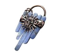 Five Blue Kyanite Raw Crystal Sun Pendant - Natural Geode Healing Necklace with Sun Motif, Boho Spiritual Jewelry