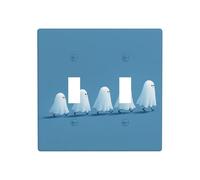 Five Cartoon Ghosts Walking Double Gang Toggle Light Cover Wall Plate Switch Decor Standard Size - 11.4x11.4cm