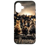 Five Cats on Roof Urban City View Case for iPhone 16