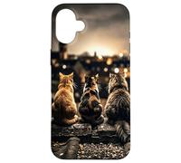 Five Cats on Roof Urban City View Case for iPhone 16 Plus
