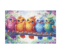 Five Colorful Cartoon Birds Perched 1000 Piece Complete Jigsaw Puzzle Set Teens Beginners Educational Challenge Puzzle Fans Group Play Anniversary Quality Material 1000 PCS