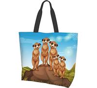 Five Cute Meerkats Standing Tote Bag Large Casual Women Shoulder Handbags Reusable Grocery Bags for Work Shopping Travel Beach