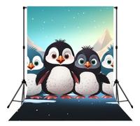 Five Cute Penguins Backdrop for Photography, 5x7 FT | Seamless Background For Studio, Polyester Fabric, Roller Pocket On Top, Non Reflective Photo Backdrop Curtain For Photoshoot