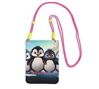 Five Cute Penguins Cell Phone Purse For Women, Cell Phone Sleeve Pouch Case Wallet Bag With Fuchusia Shoulder Strap Travel Pouch