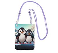 Five Cute Penguins Cell Phone Purse For Women, Cell Phone Sleeve Pouch Case Wallet Bag With Purple Shoulder Strap Travel Pouch