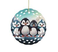 Five Cute Penguins Ceramic Ornament for Home Decor 3.2" Round Tree Decoration Christmas Ornaments for Women Men Double-Sided Design