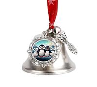 Five Cute Penguins Christmas Jingle Bells Decoration Silver Craft Bell with Dual Pendants for DIY Xmas Tree Wreath Decor Hanging Sleigh Bell Ornaments Wedding Winter Holiday Party Favors