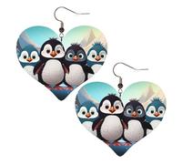 Five cute penguins Leather Earrings for Women Heart Earring Lightweight Dangle Earrings Jewelry Gifts, One Size, No Gemstone