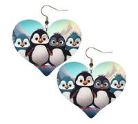 Five cute penguins Leather Earrings for Women Heart Earring Lightweight Dangle Earrings Jewelry Gifts
