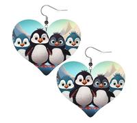 Five cute penguins Leather Earrings for Women Heart Earring Lightweight Dangle Earrings Jewelry Gifts