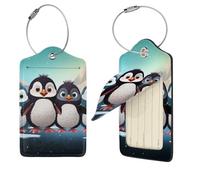 Five Cute Penguins Luggage Tag for Suitcase PU Leather Suitcase Tag with Stainless Steel Loop and Address Card Baggage Tags Cute Bag Name Travel Tags ID Labels for Women Men 1 PC