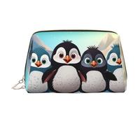 Five cute penguins Makeup Bag for Women Cosmetic Bags Leather Travel Makeup Case Organizer Waterproof Make up Pouch Open Flat Toiletry Bag Portable Storage Pouch for Travelling, Gold, One Size