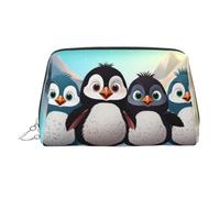 Five cute penguins Makeup Bag for Women Cosmetic Bags Leather Travel Makeup Case Organizer Waterproof Make up Pouch Open Flat Toiletry Bag Portable Storage Pouch for Travelling, Silver, One Size