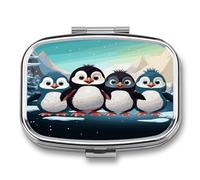 Five Cute Penguins Pill Box Medicine Pill Organizer Small Pill Case Travel Pill Container Portable Pill Case for Pocket 2 Compartment Pill Holder Pill Boxes for Travel