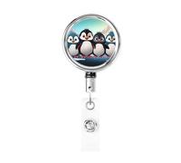 Five Cute Penguins Retractable Id Badge Holder Badge Reels with Clip Cute Name Card Holder for Office Worker Doctor Nurse Teacher