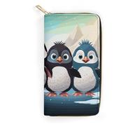 Five Cute Penguins Slim Thin Credit Card Wallet, PU Leather Bifold Cash Wallet, Zipper Coin Pocket Id Window Wallet Storage Bag Wallet Coin Purse Pouch Change Holder Small with Zipper for Men And Wome