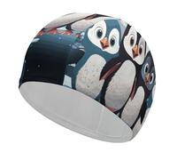 Five Cute Penguins Swim Cap Comfortable Swimming Caps Stretchable Durable Swimming Hat for Men and Women