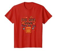 Five Days Down Two to Go School Countdown T-Shirt, Kids, Red, 6 Years