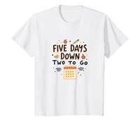 Five Days Down Two to Go School Countdown T-Shirt, Kids, White, 8 Years