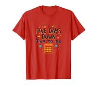 Five Days Down Two to Go School Countdown T-Shirt, Men, Red, XL