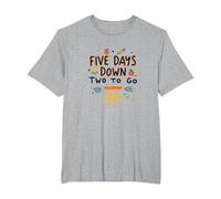 Five Days Down Two to Go School Countdown T-Shirt, Men's Big and Tall, Heather Grey, 2X Tall