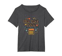 Five Days Down Two to Go School Countdown T-Shirt, Women's Plus, Dark Heather Grey, 2X