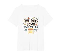 Five Days Down Two to Go School Countdown T-Shirt, Women's Plus, White, 2X