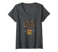 Five Days Down Two to Go School Countdown V-Neck T-Shirt, Women, Dark Heather Grey, XXL