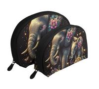 Five Dimensional Elephant Diamond Printed Makeup Bags 2-Piece Portable Shell Travel Toiletry Bag