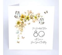 Five Dollar Shake 80th Birthday Card for Women - Pretty Floral Butterfly Design - Luxury Card with Handcrafted 3D Embellishments and Flitter Finish - Age 80 Birthday Greeting Card for Her